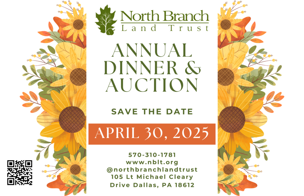 Save the Date card for north branch land trust annual dinner and auction. sunflower themed